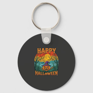 Chaveiro Feliz Halloween Abóbora Chapéu de Bruxa Lua Cheia