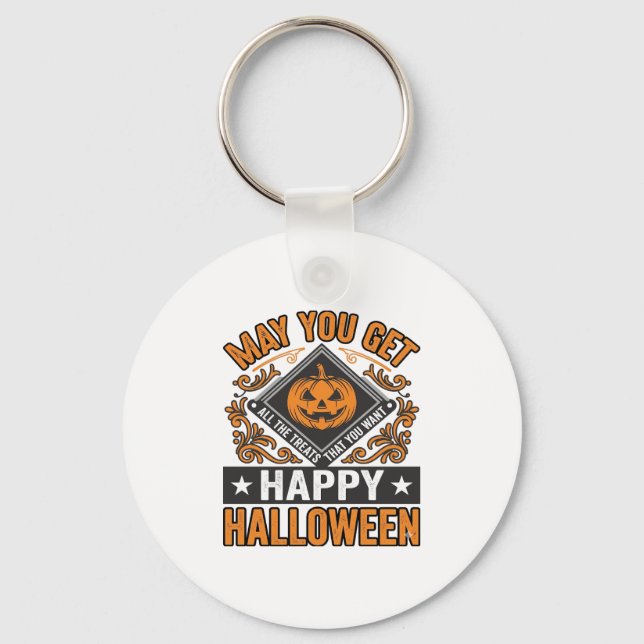 Chaveiro Feliz Halloween Abóboras Guloseimas Vintage (Frente)