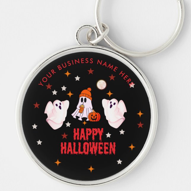 Chaveiro Feliz Halloween Fantasma Fofo & Personalizável (Frente)