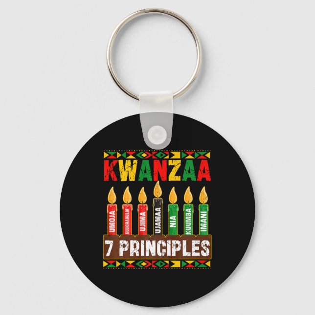 Chaveiro Feliz Kwanzaa Kinara Sete Princípios Velas Pan (Frente)