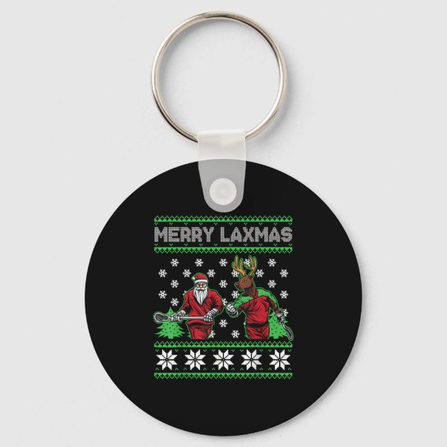 Chaveiro Feliz Laxmas Piada Natal Lacrosse Jogador Feriado (Frente)