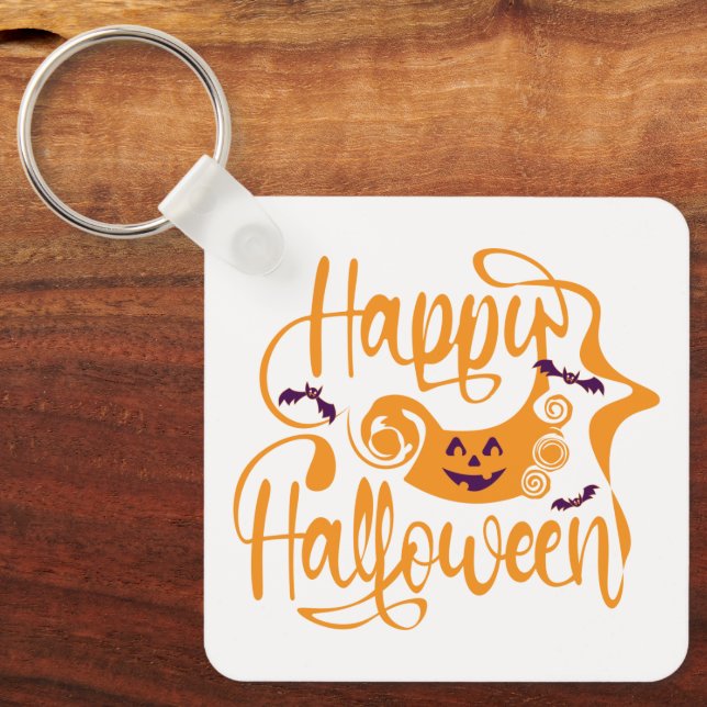 Chaveiro Feliz morcego de Halloween jack ou lanterna (Frente)