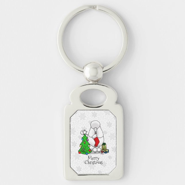 Chaveiro Feliz Natal Árvore 2 Poodle (branco) (Frente)