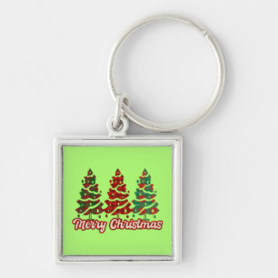 Chaveiro Feliz Natal Árvores de Xadrez Búfalo Design-42019