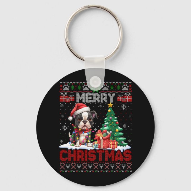 Chaveiro Feliz Natal Boston Terrier Dog Amava Xma (Frente)