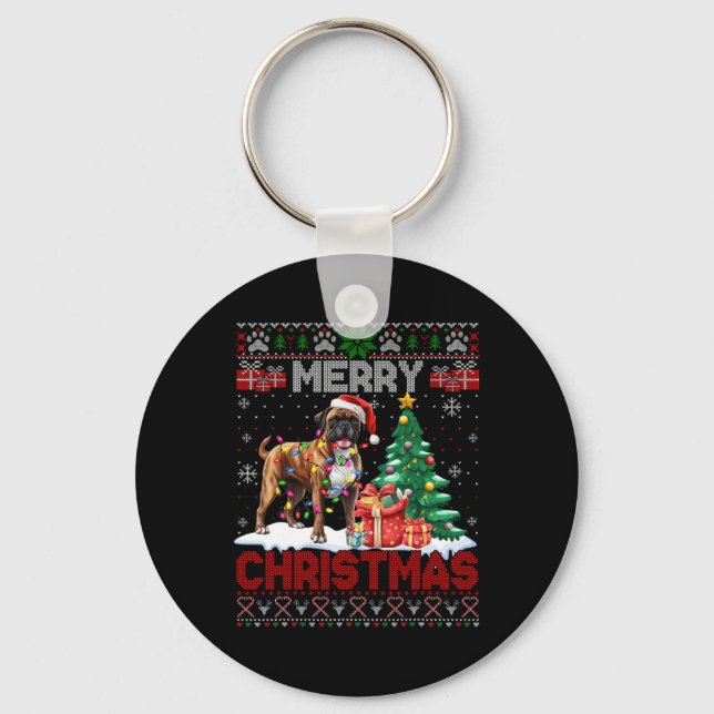 Chaveiro Feliz Natal Boxer Dog Lovers Família Feia Xmas (Frente)