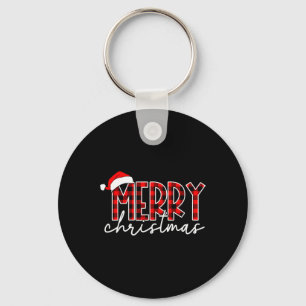 Chaveiro Feliz Natal Buffalo Vermelho Xadrez Santa Hat Xmas