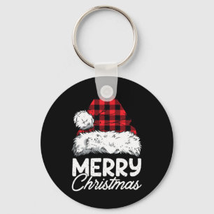 Chaveiro Feliz Natal Buffalo Xadrez Red Santa Hat Xmas P