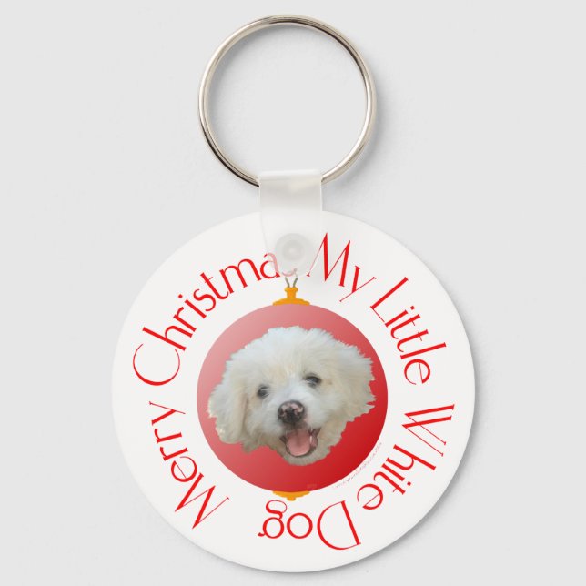 Chaveiro Feliz Natal Cachorrinho Branco (Frente)