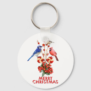 Chaveiro Feliz Natal - Cardeal Azul-Jay Chickadee