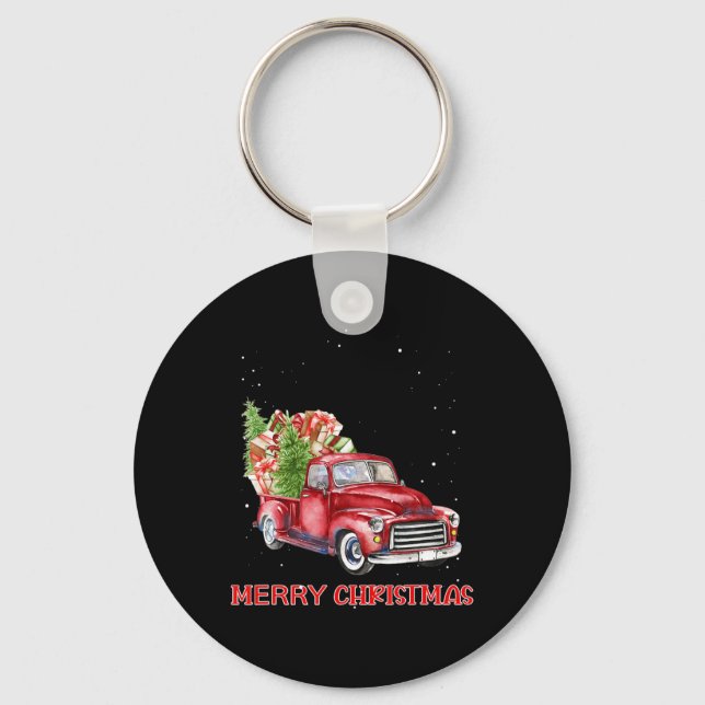 Chaveiro Feliz Natal Clicar em Red Truck Tree Family Xmas (Frente)