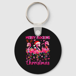 Chaveiro Feliz Natal com Flamingo Bebendo Pjs de Natal M