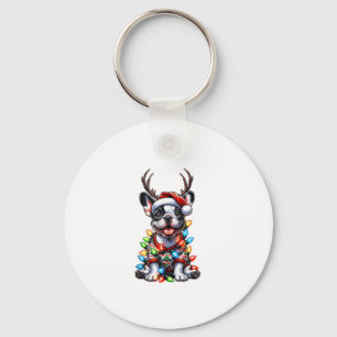 Chaveiro Feliz Natal de Buldogue Francês Luz Santa Hat Rei