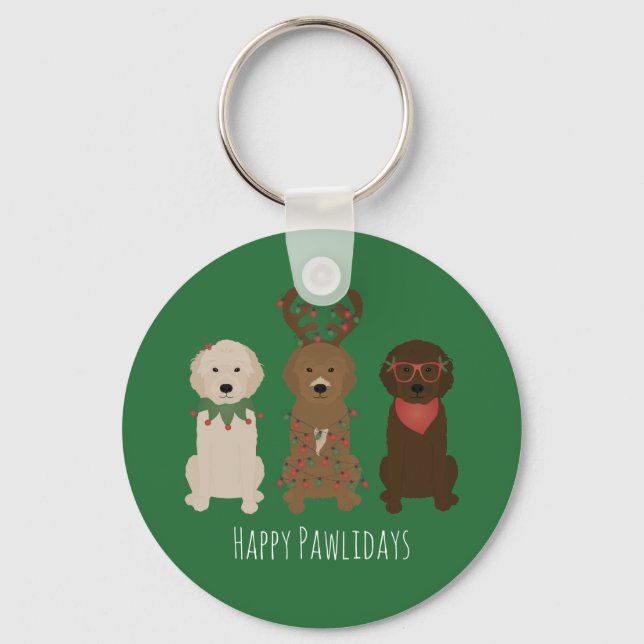 Chaveiro Feliz Natal dos Pawlidays Goldendoodododle (Frente)