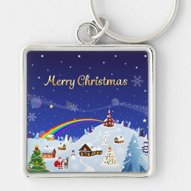 Chaveiro Feliz Natal e Papais noeis Arco-Íris (Frente)