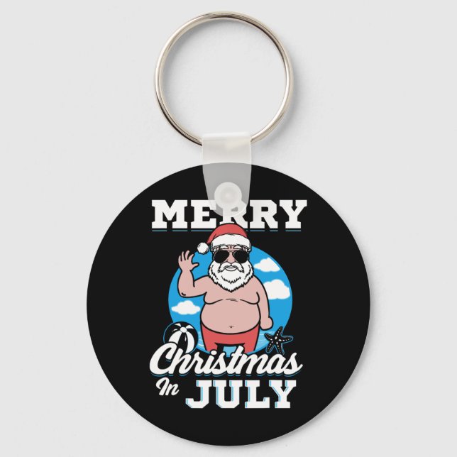 Chaveiro Feliz Natal Em Julho Divertido Papai Noel  (Frente)