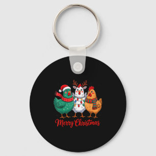 Chaveiro Feliz Natal Fazendeiro de Frango Animal Papai Noel
