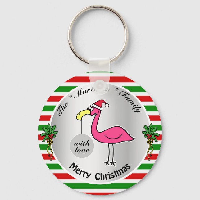 Chaveiro Feliz Natal Flamingo Vermelho e Verde Humor Bonito (Frente)
