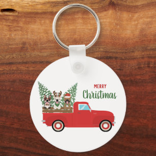Chaveiro Feliz Natal Francês Bulldog Red Pickup Truck