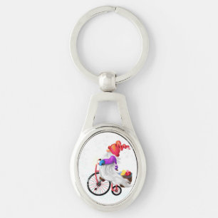 Chaveiro Feliz Natal - Gnomo Engraçado com Bicicleta e Pre