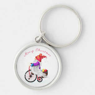 Chaveiro Feliz Natal - Gnomo Engraçado com Bicicleta e Pres