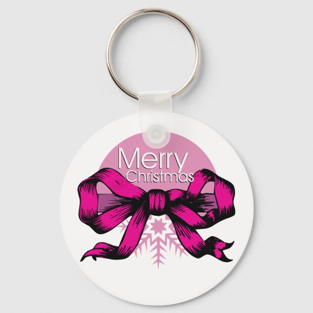 Chaveiro Feliz Natal Laço Rosa (Frente)