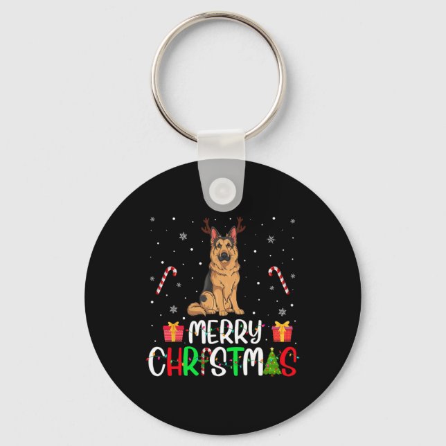 Chaveiro Feliz Natal Luzes German shepherd Cão Reindee (Frente)
