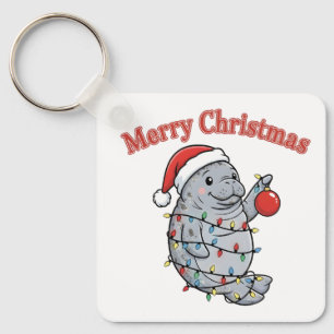 Chaveiro Feliz Natal Manatim Fofo Peixe-Boi Gordo Natal