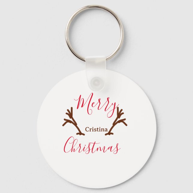 Chaveiro Feliz Natal, marrom-rena-chifre, feriado (Frente)