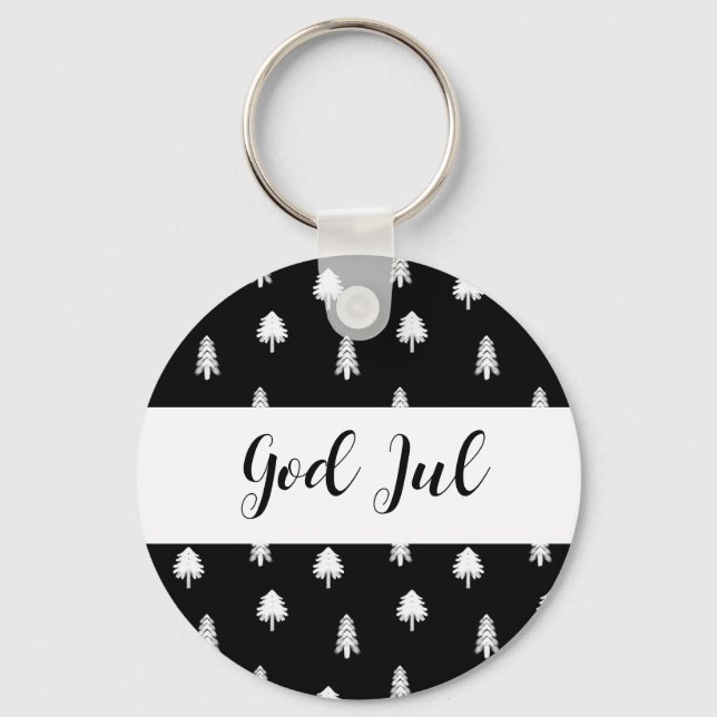 Chaveiro Feliz Natal padrão preto escandinavo presente Jul (Frente)