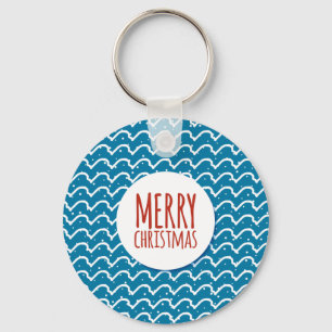 Chaveiro Feliz Natal Padrão Sem Costura Textura Azul