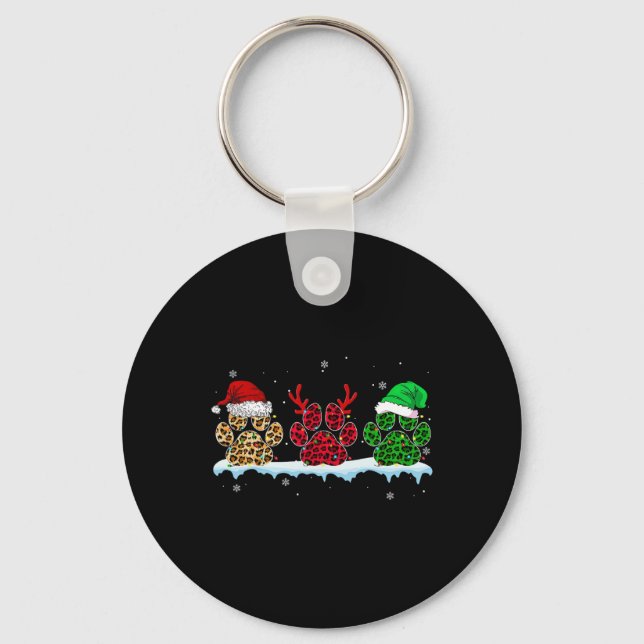 Chaveiro Feliz Natal Patas Noel Hat Luzes Leopardo (Frente)