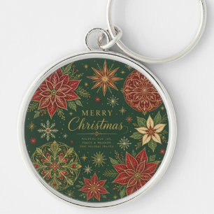 Chaveiro Feliz Natal Poinsettia Mandala Ornamentada