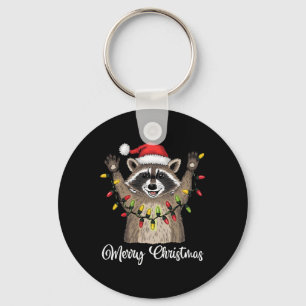 Chaveiro Feliz Natal Raccoon Santa Hat Xmas Light Pjs