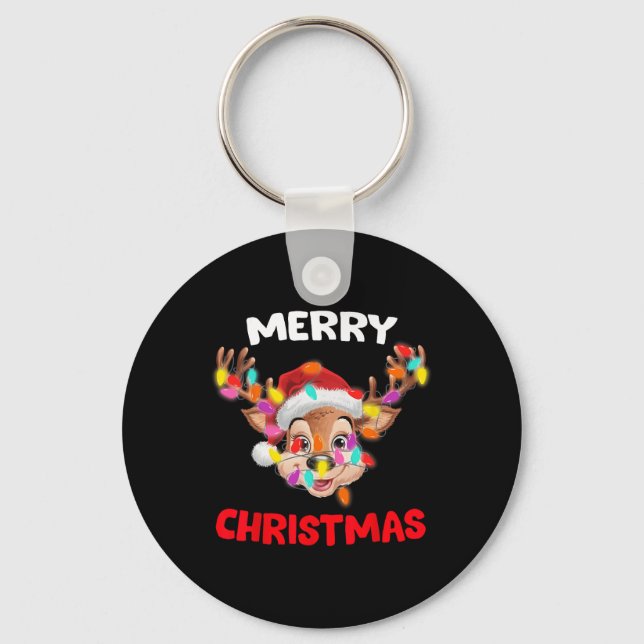 Chaveiro Feliz Natal Reindeer Homens de Combinação Familiar (Frente)