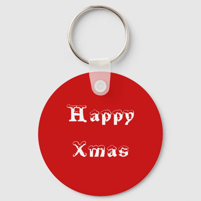 Chaveiro Feliz Natal. Vermelho e Branco. Personalizado (Frente)