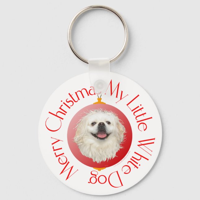 Chaveiro Feliz Natal White Pekingese (Frente)