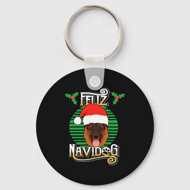 Chaveiro Feliz Navidog German Shepherd Dog Holiday Merry Ch (Frente)