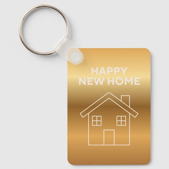 Chaveiro Feliz Nova Casa - Fundo Gradiente Dourado (Frente)