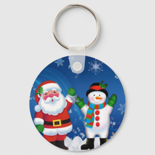Chaveiro Feliz Pai Natal e Homem de Neve