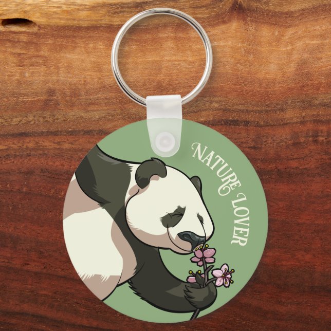 Chaveiro Feliz Panda Cheirando Blossom Natureza, Cartografi (Frente)