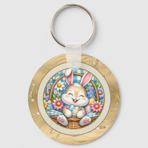 Chaveiro Feliz Páscoa Com Coelhinho Fofo, Ovos e Floral