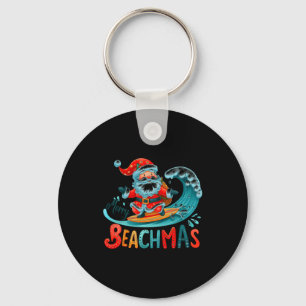 Chaveiro Feliz Praia do Natal Papai Noel Surfando Design Re