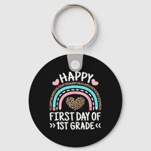 Chaveiro Feliz Primeiro Dia De Ensino-Arco-Íris De Leopardo