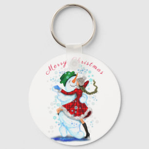 Chaveiro Feliz Snowman e Girl Dance Tango Festa de Natal