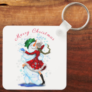Chaveiro Feliz Snowman e Girl Dance Tango Natal
