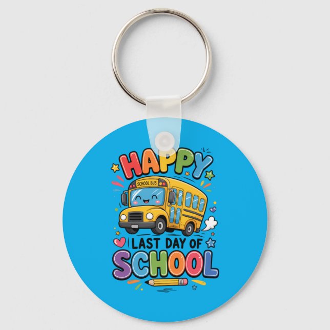 Chaveiro Feliz Último Dia De Aula Ônibus Escolar Fofo Verão (Frente)