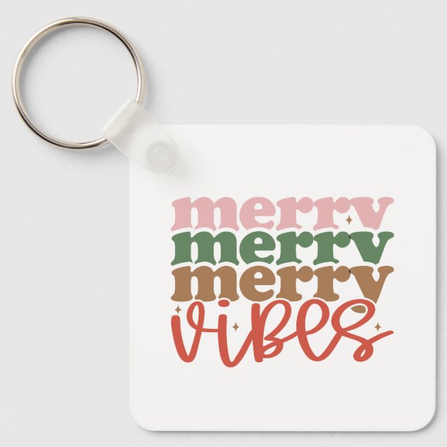 Chaveiro Feliz Vibes Retro Groovy Feriados de Natal (Frente)
