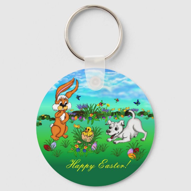 Chaveiro Felz pascoa! Coelho, Pintinho e (Frente)
