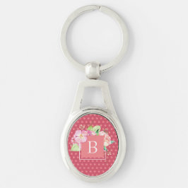 Chaveiro Feminino Monogramado Pontos Rosa e Floral Coral Ro